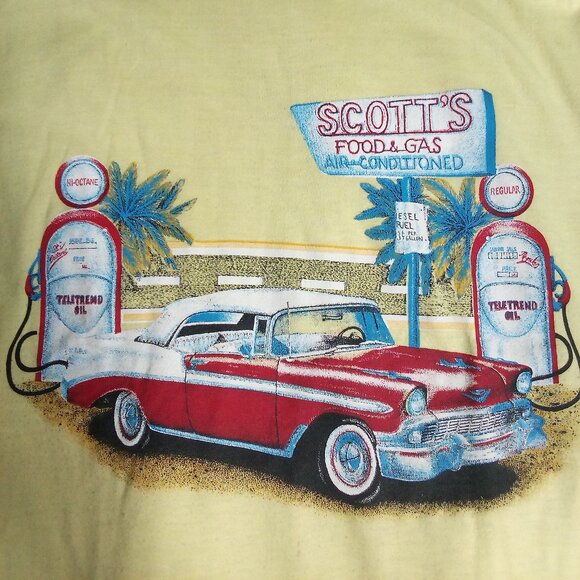 Vintage 57 Chevy Scott's Food & Gas Americana Route 66 T-Shirt - Picture 1 of 5